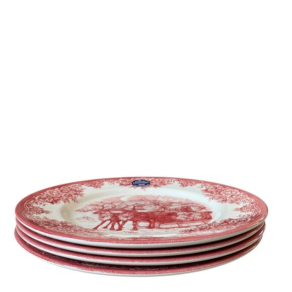 Royal Stafford Christmas SANTA'S SLEIGH RED Porcelain 8" Salad Plate Set of 4 - Picture 4 of 11
